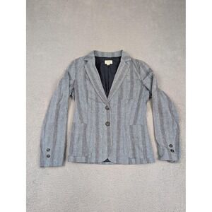 Fossil Blazer‎ Womens 2 Gray Striped Ramie Cotton Two Button Lined Jacket Casual